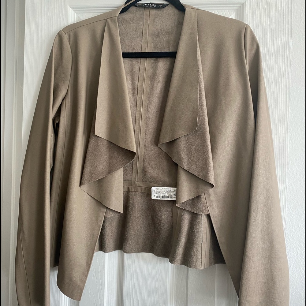 Zara sz M blazer taupe faux leather